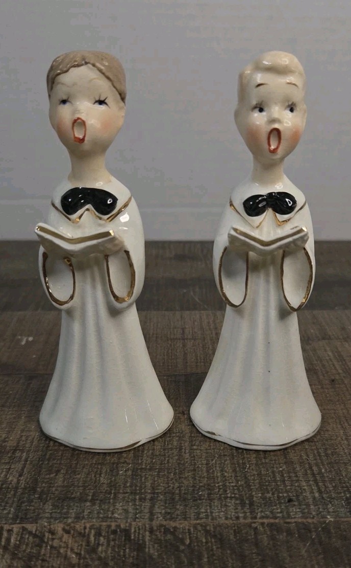 Vintage MCM Christmas Church Singing Choir Boys Ceramic Set of 2 Japan 5in