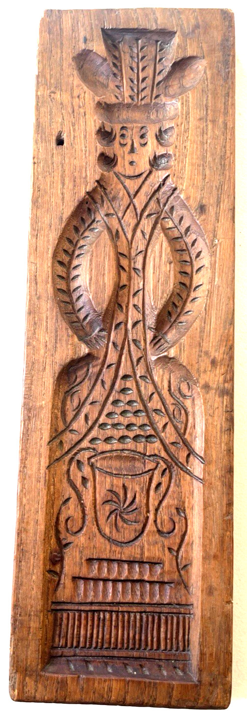 Antique European Folk Art Butter Mold Double Sided Figural Carved Wood