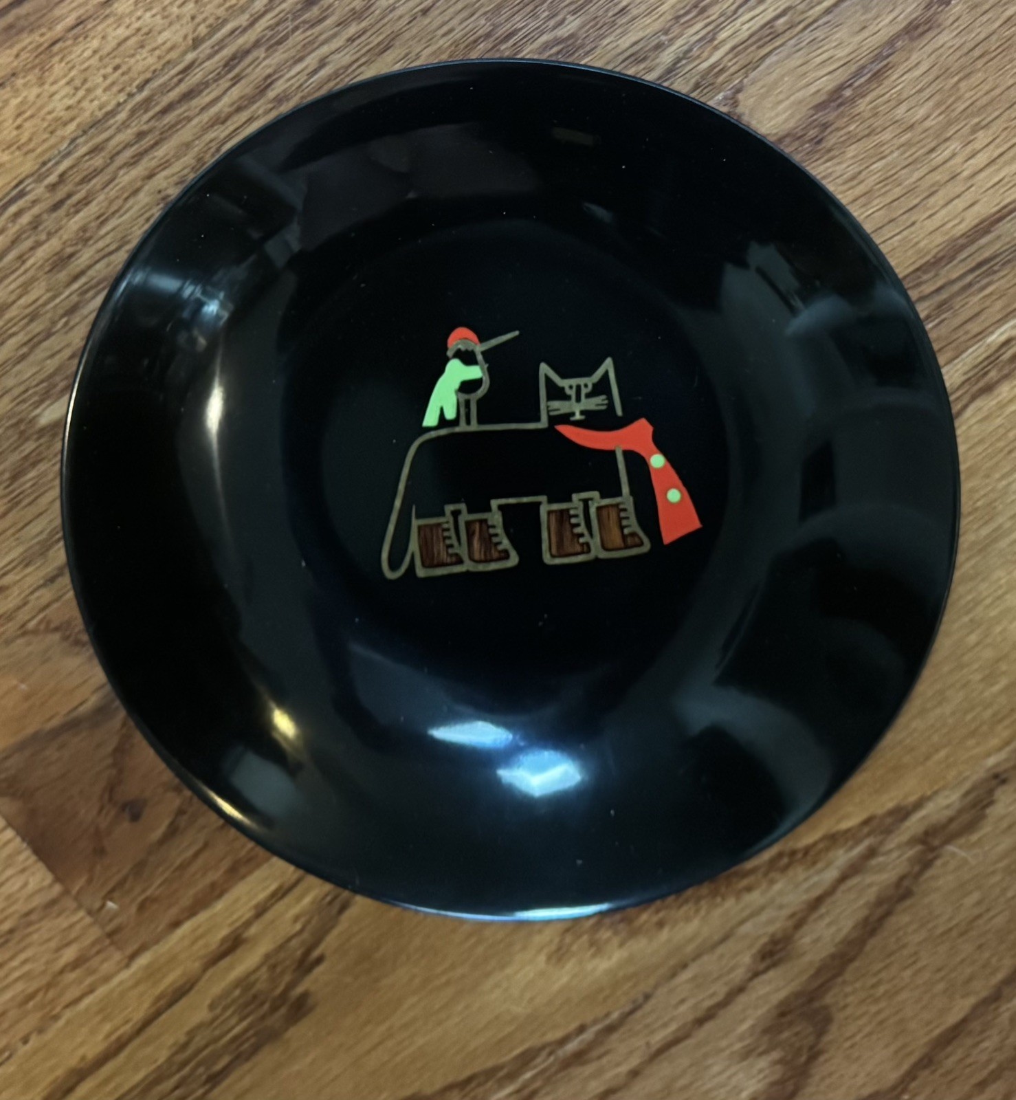 Vintage Couroc of Monterey inlaid holiday bowl cat bird MCM