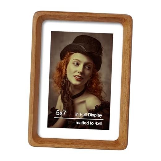 5x7 Picture Frame Wood with Mat for 4x6, Original 5x7-1Pack Natural Teak