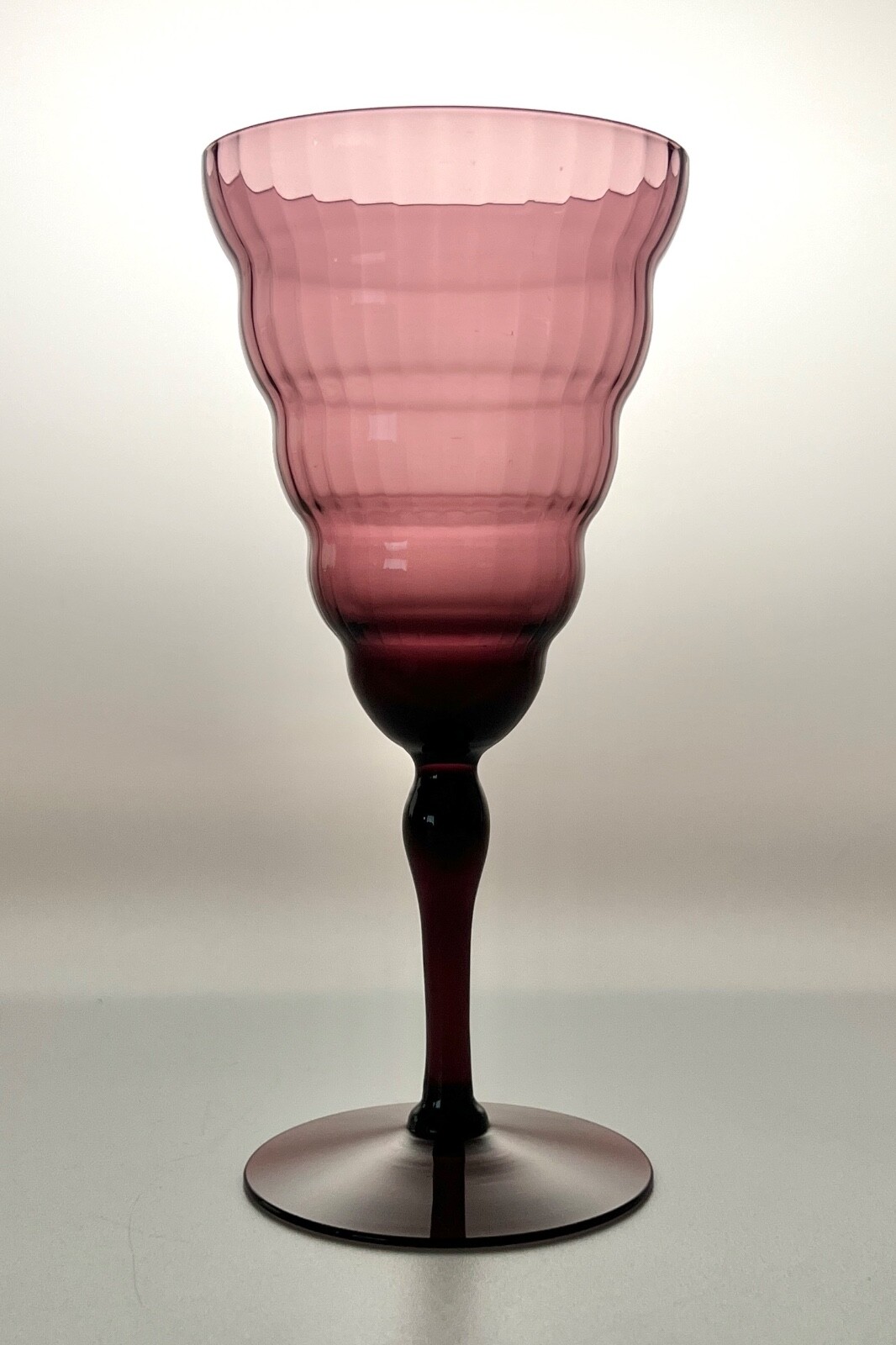 UTILITY GLASS WORKS Deep Amethyst Cambodia Ware Long Stem Goblet 1920s Very Rare