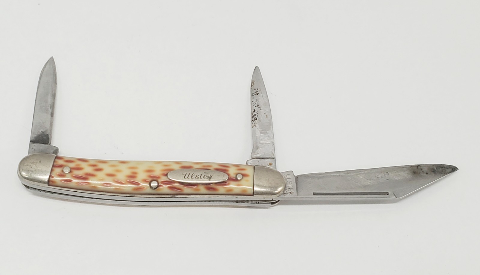 Vintage Ulster 3 Blade Pocket Knife White Amber Bone New York NY Folding Knife