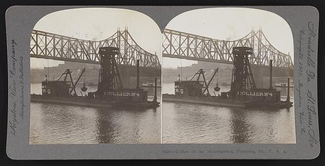 Pittsburgh PA Monongahela Collier No. 4 Bridge 1905 Steamboat Stereograph