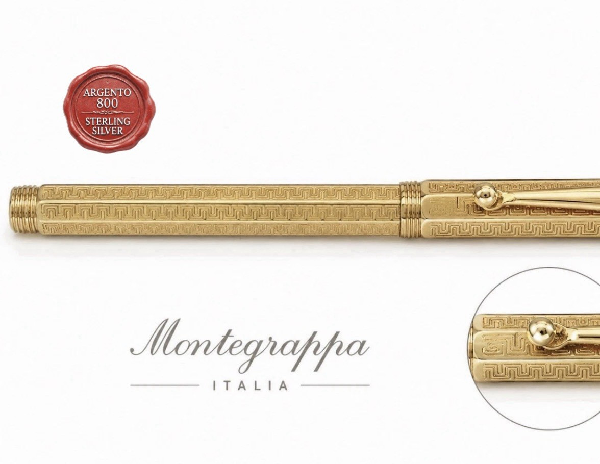 MONTEGRAPPA 925 SILVER Reminiscence Greek Gold Plated Ballpoint Pen Warranty