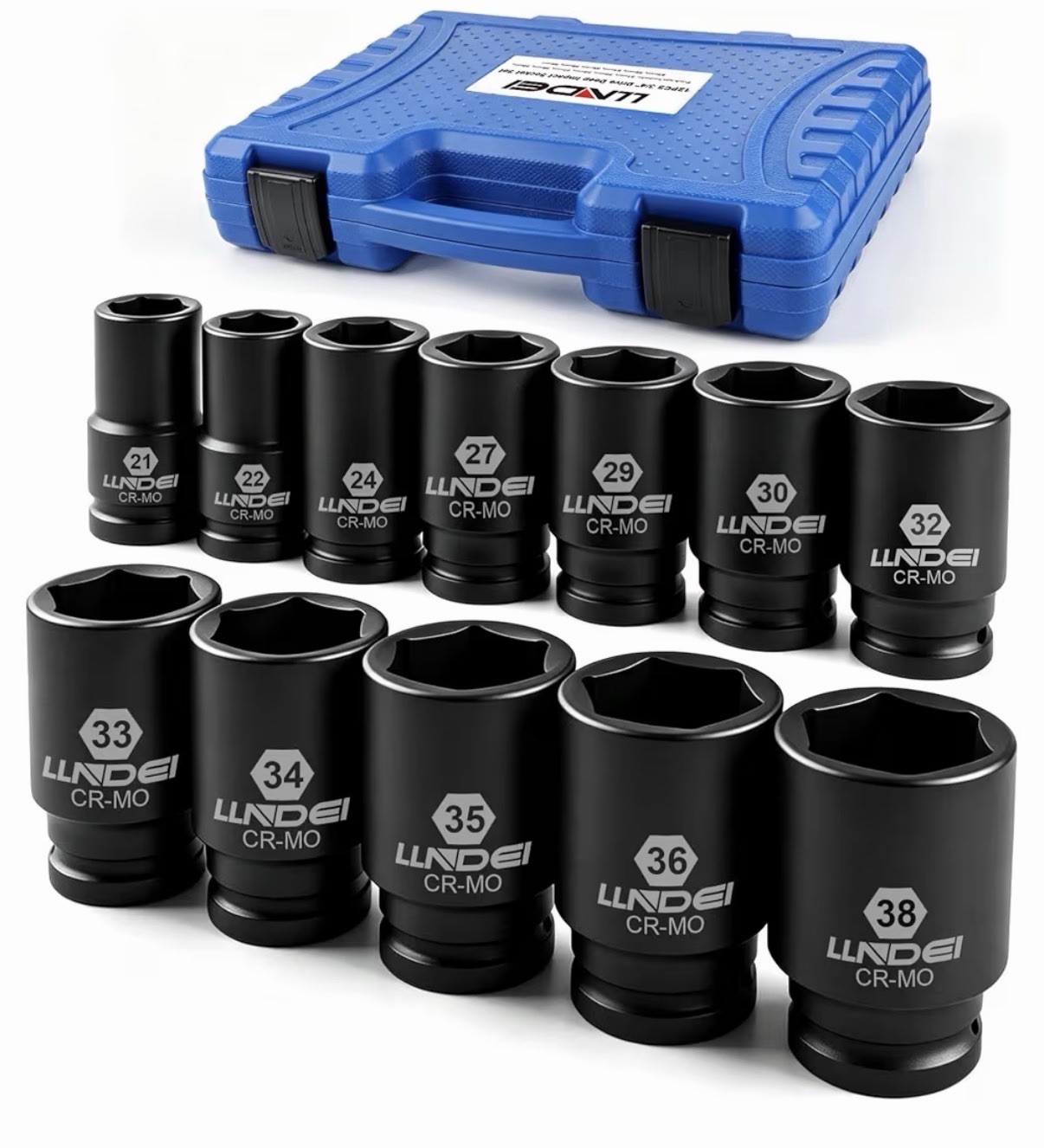 3/4 inch Drive Impact Socket Set, 12 Piece Heavy Duty CR-MO Deep/Jumbo Sockets