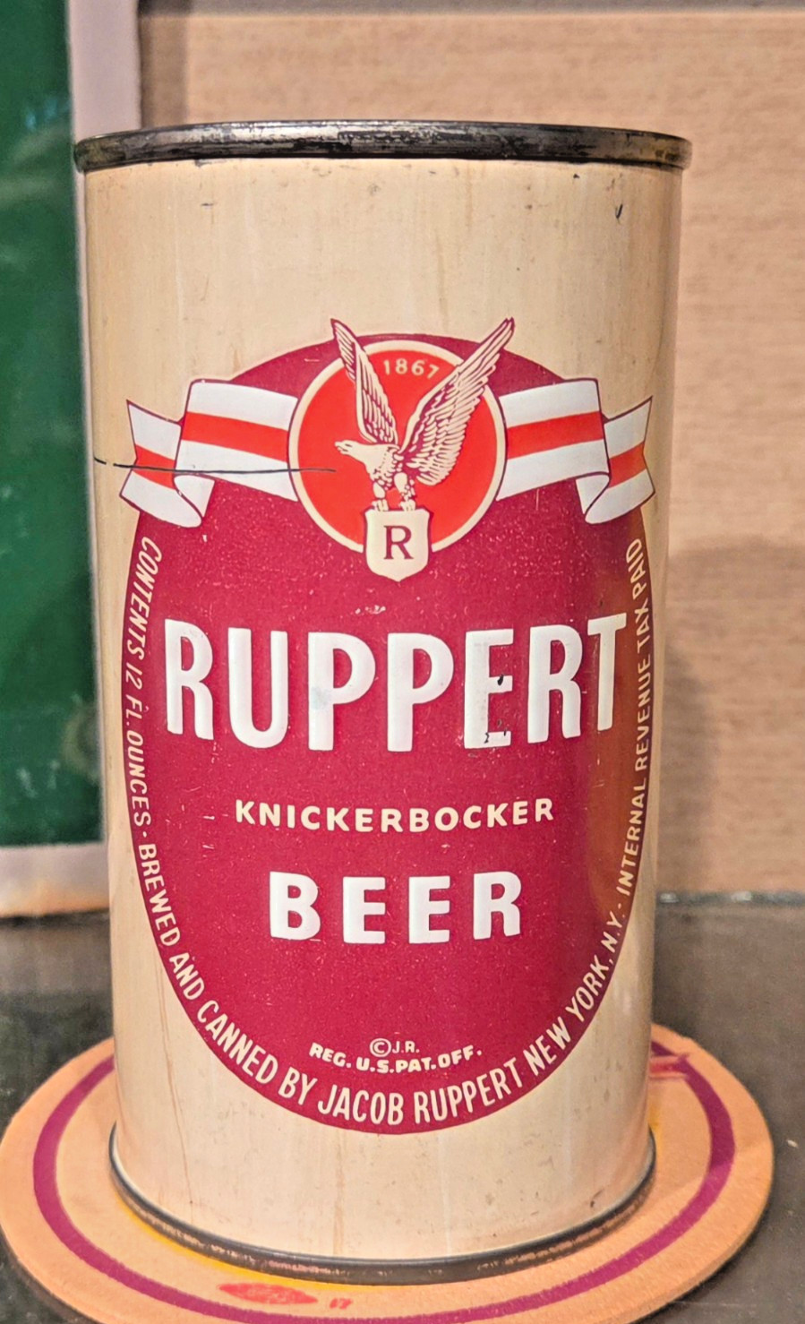 1947 RUPPERT KNICKERBOCKER FLAT TOP BEER CAN  NEW YORK NY IRTP