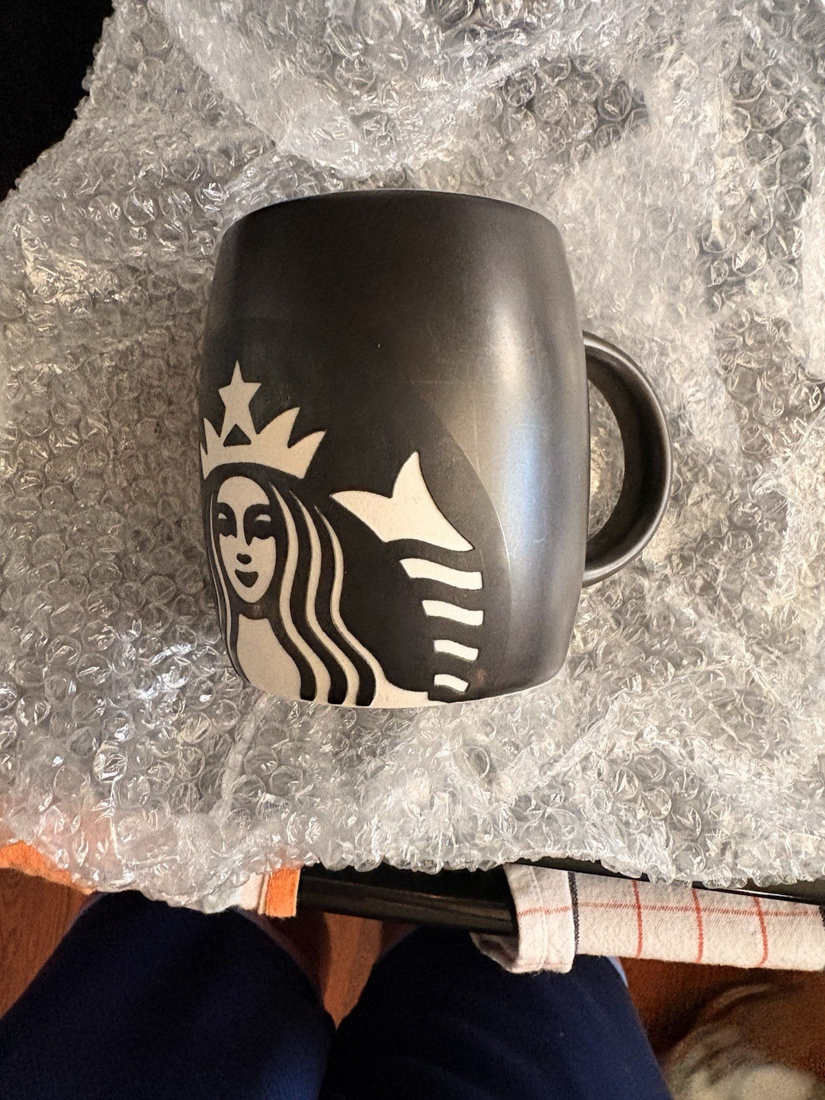 Starbucks 2011 Ceramic Coffee Cup Mug Matte Black, Etched Mermaid Siren Logo