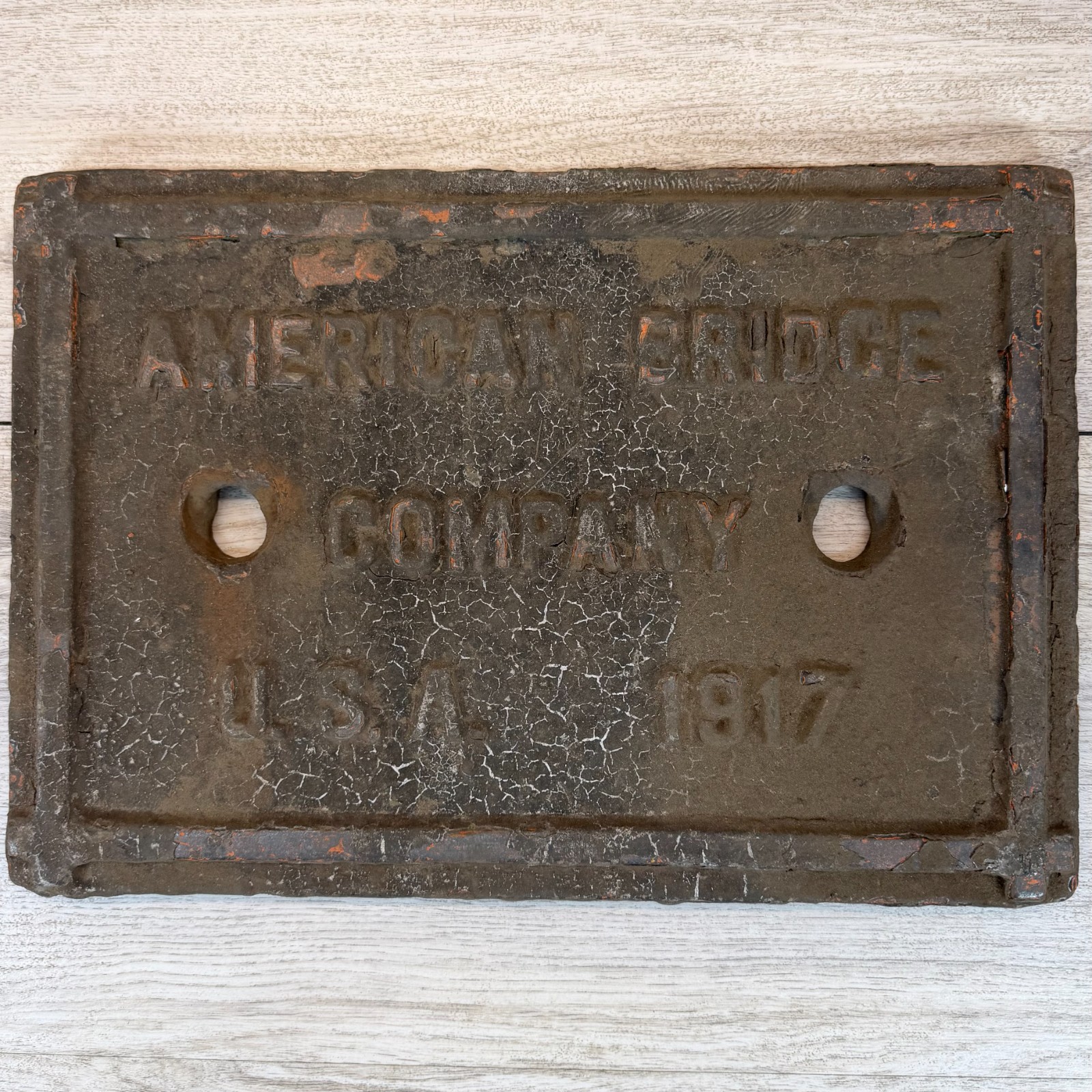 Antique 1917 American Bridge Company Cast Iron Road Builder Plaque Original Sign