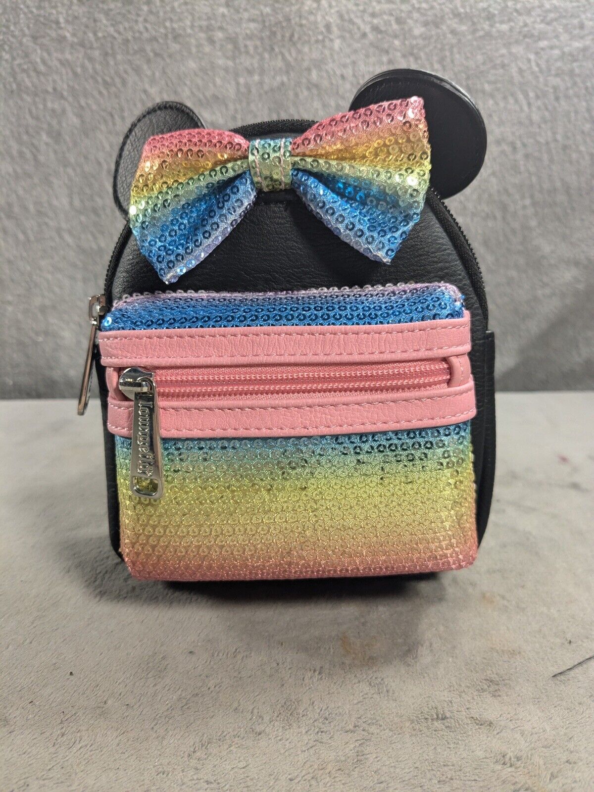 Disney Parks Loungefly Minnie Mouse Sequined Mini Backpack Wristlet Rainbow