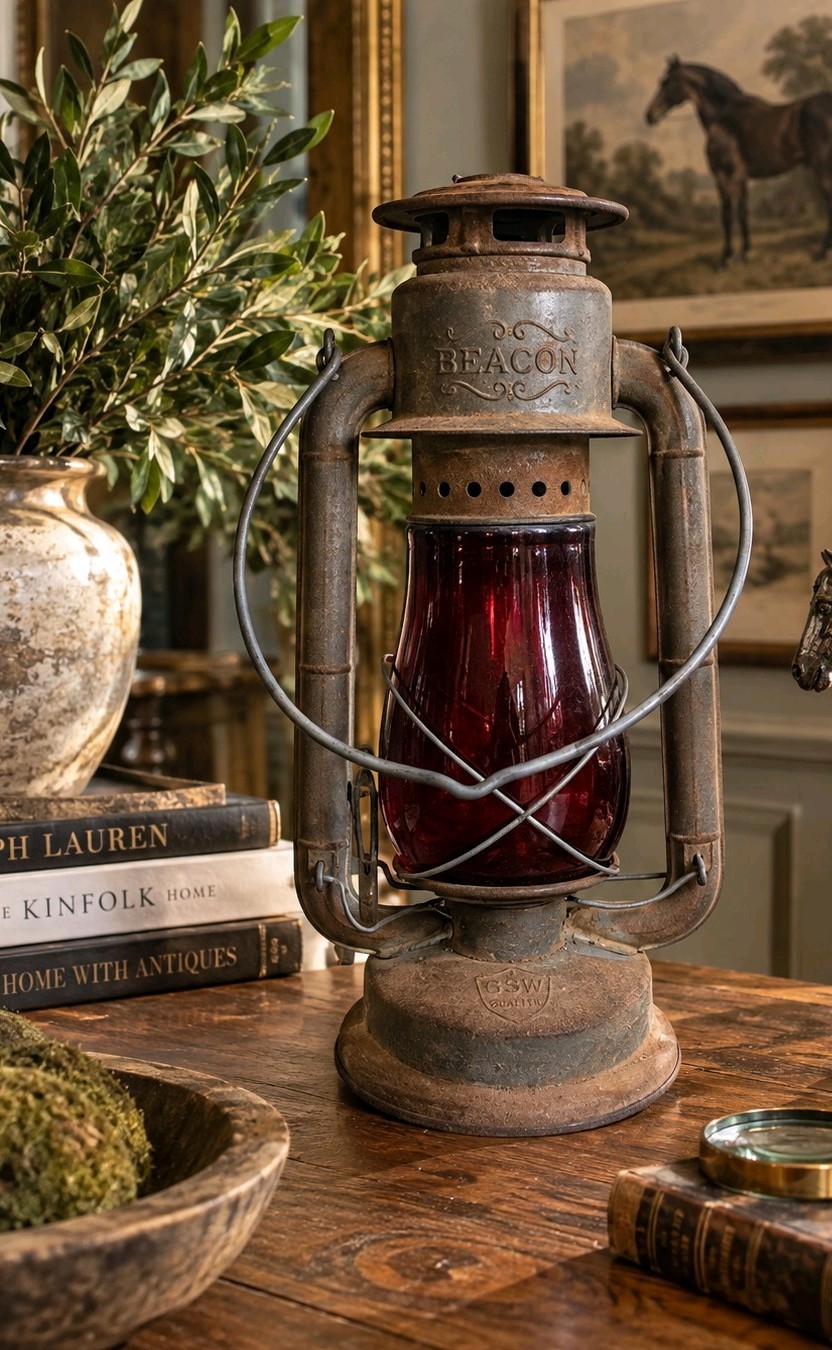 Antique GSW Beacon Red Globe Kerosene Lantern Canada Oil Lamp Rustic Industrial