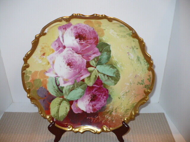 Lovely Antique Victorian Limoges Coronet Signed Duval Roses Collector Plate EUC