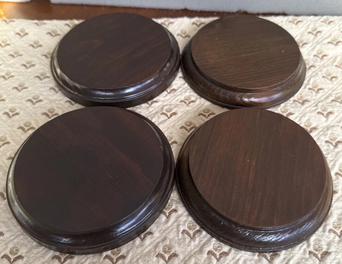 Set Of 4   Vintage Wooden 4.5in Round Figurine Stands