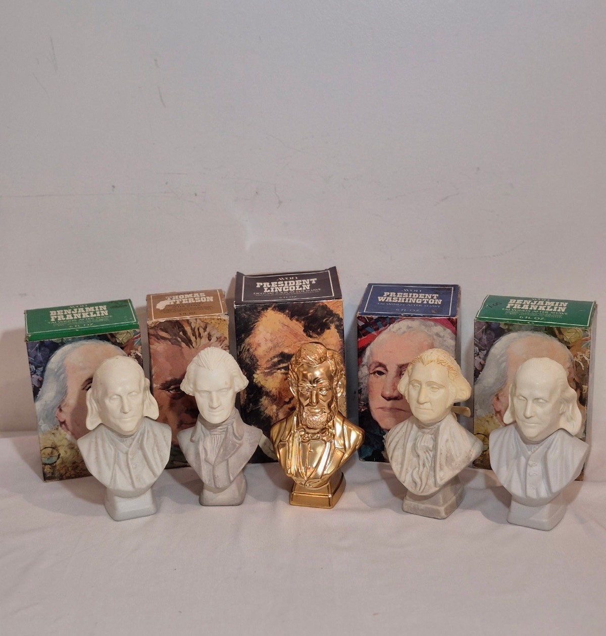 Vintage Avon Presidential Bust Aftershave Decanters Set of 5 W/ Boxes 1970s
