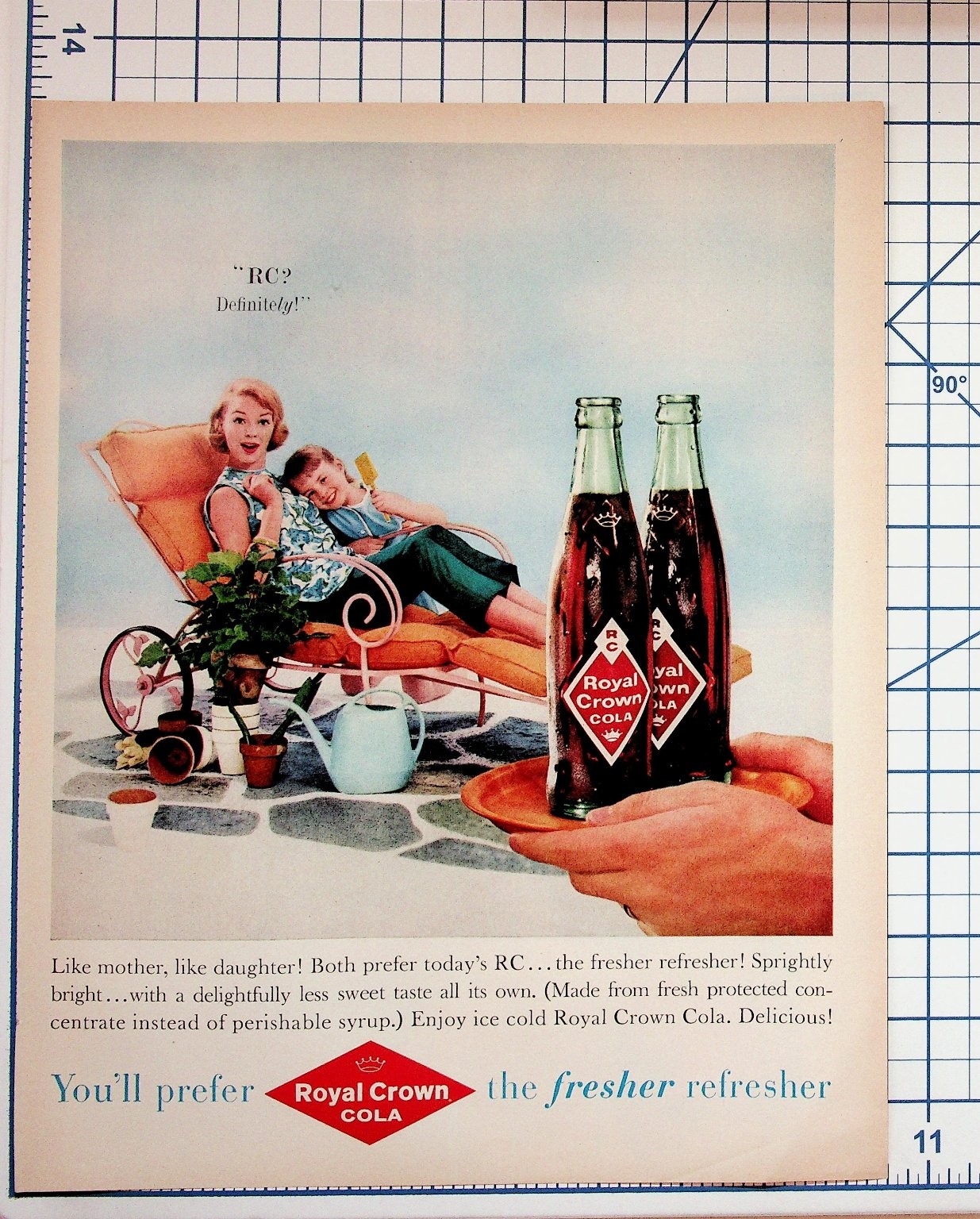 Vintage Royal Crown Cola Ad 1950s Mother Daughter RC Soda Print Ephemera