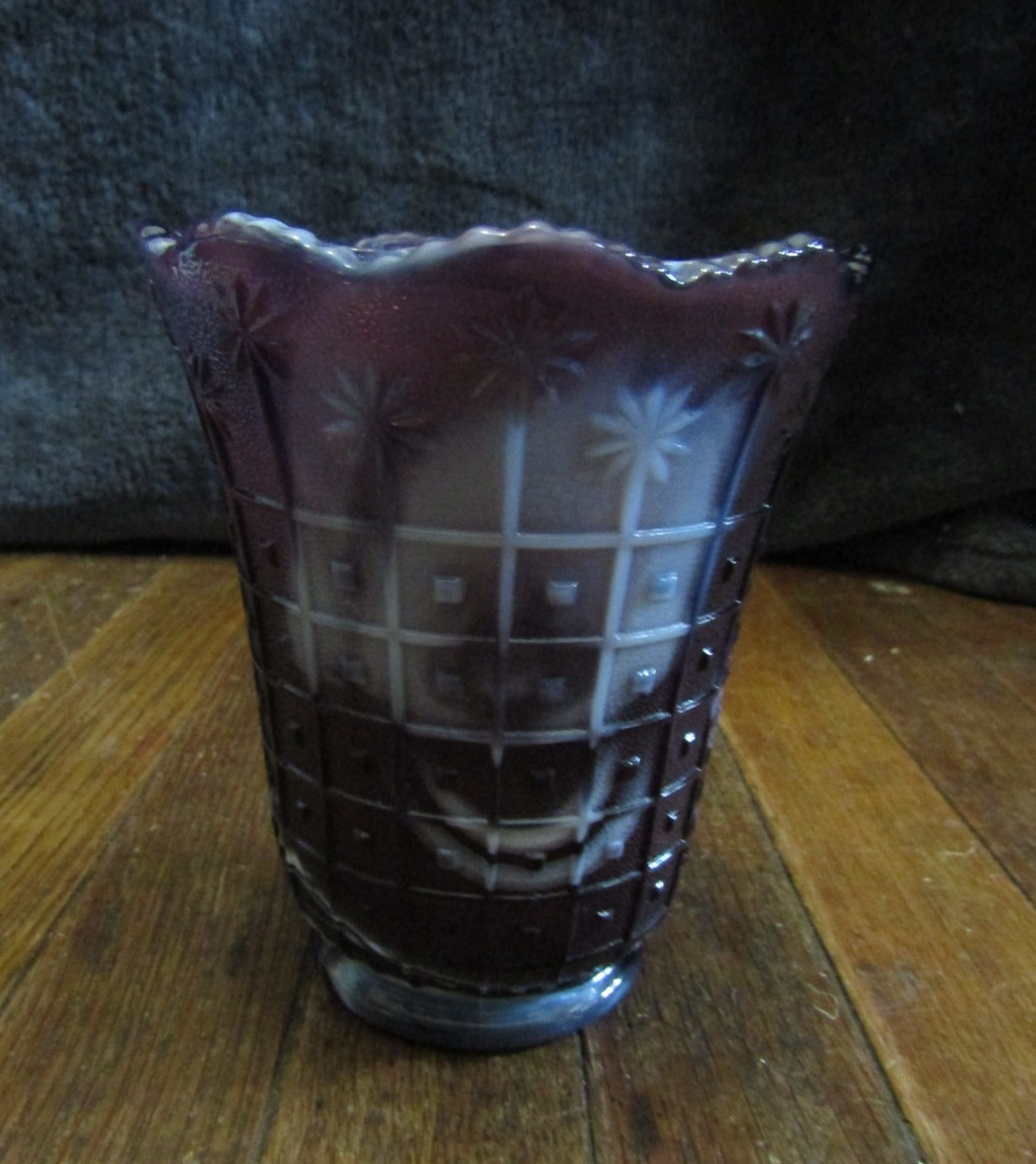 Vintage Imperial Glass Purple & White Swirl Starburst Slag Vase ~ 5\