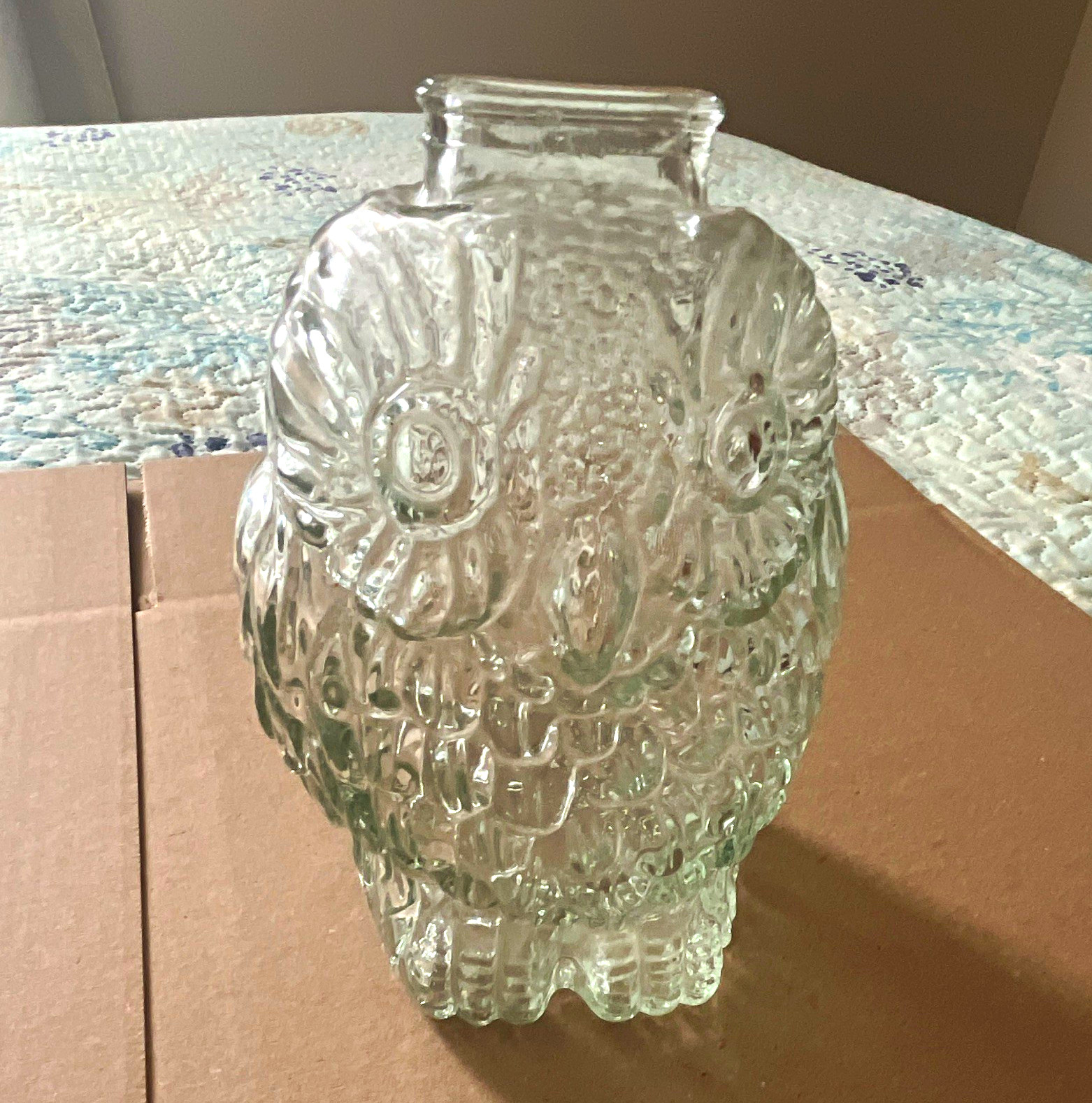 Vintage Clear Glass Owl piggy bank Figurine Bird Collectible 