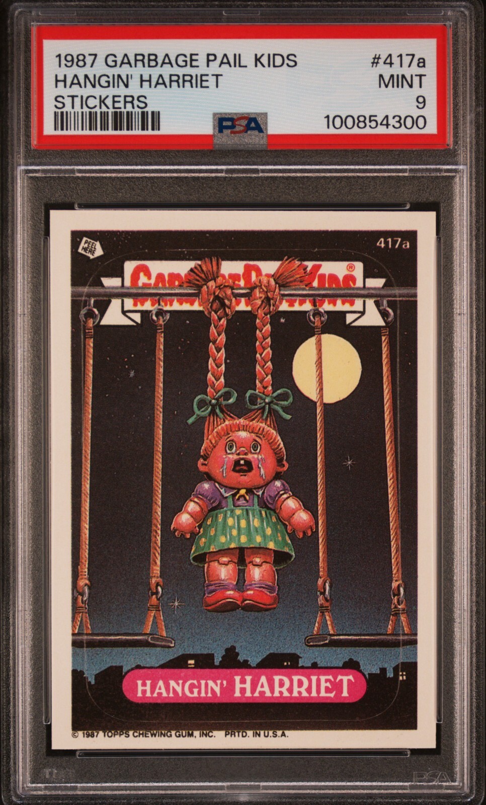 1987 TOPPS GARBAGE PAIL KIDS STICKERS HANGIN\' HARRIET #417a SERIES 10 PSA 9 MINT
