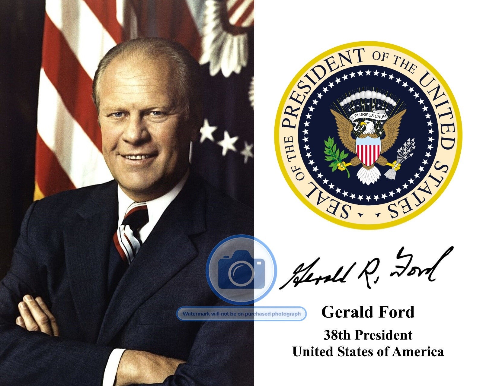 PRESIDENT GERALD FORD PRESIDENTIAL SEAL AUTOGRAPHED 8X10 PHOTOGRAPH