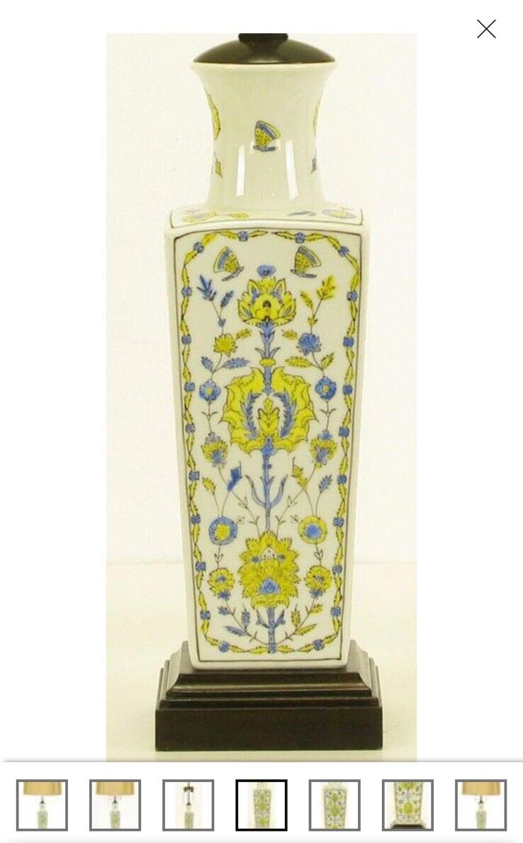 Vintage Cornflower and Saffron Hand Painted Ceramic Vase Form Table Lamp