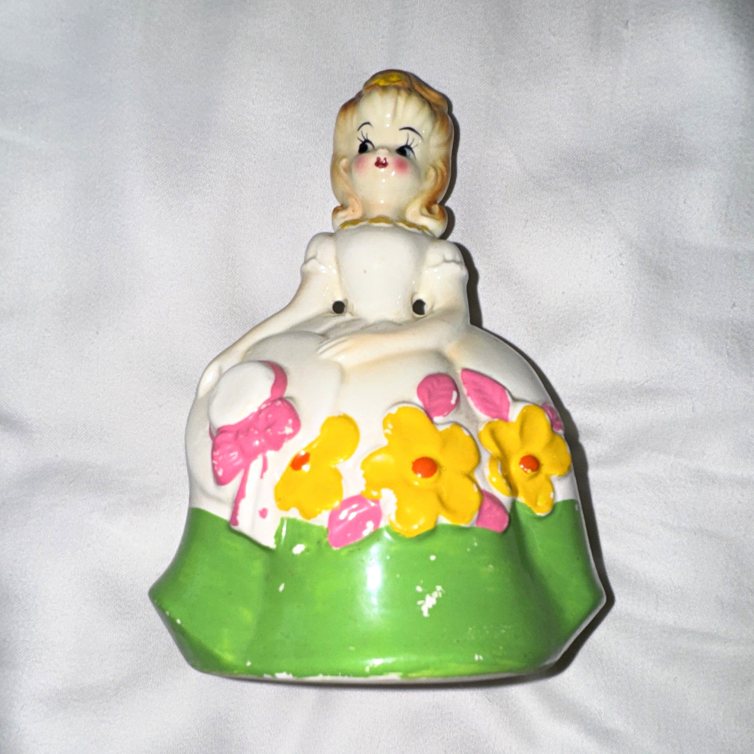 Vintage Rubens Originals Glazed Ceramic Girl Floral Planter Vase, Japan Vintage Rubens Originals Glazed Ceramic Girl Floral Planter Vase, Japan