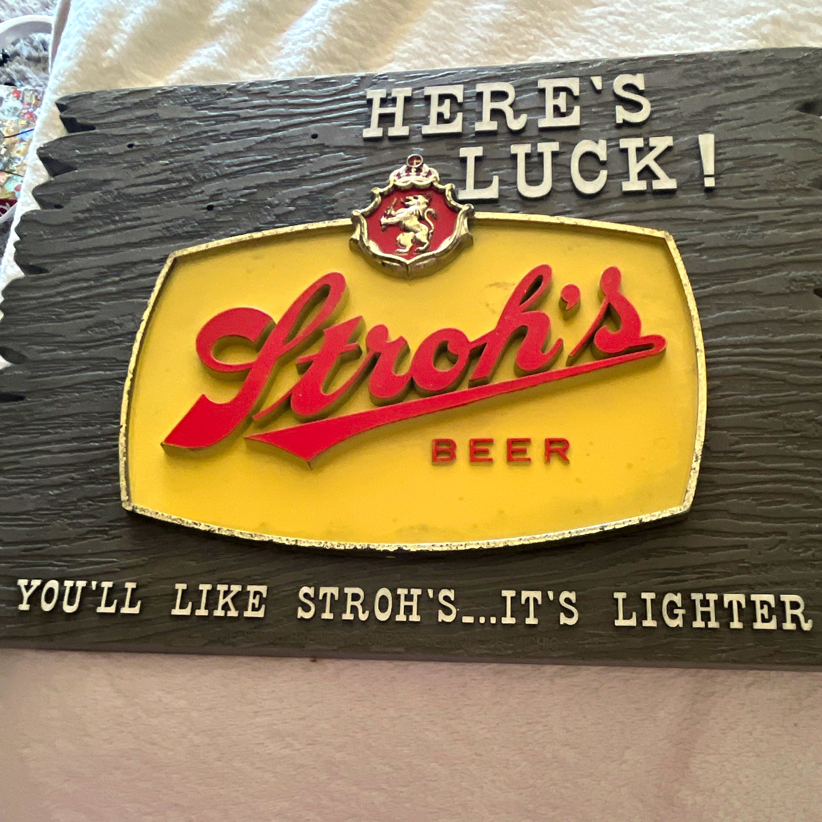 Stroh\'s Beer Breweriana Wall Sign Plaque \
