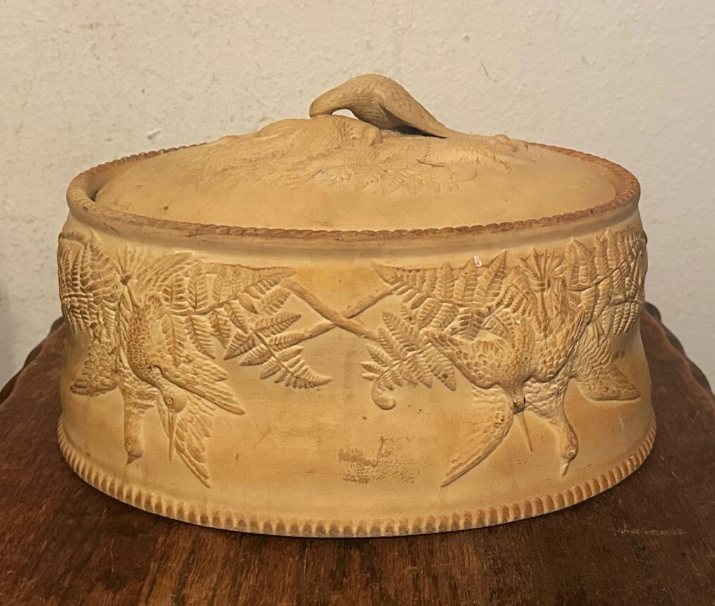 Late 19th c Antique English Caneware Game Pie Covered Dish Tureen w Insert