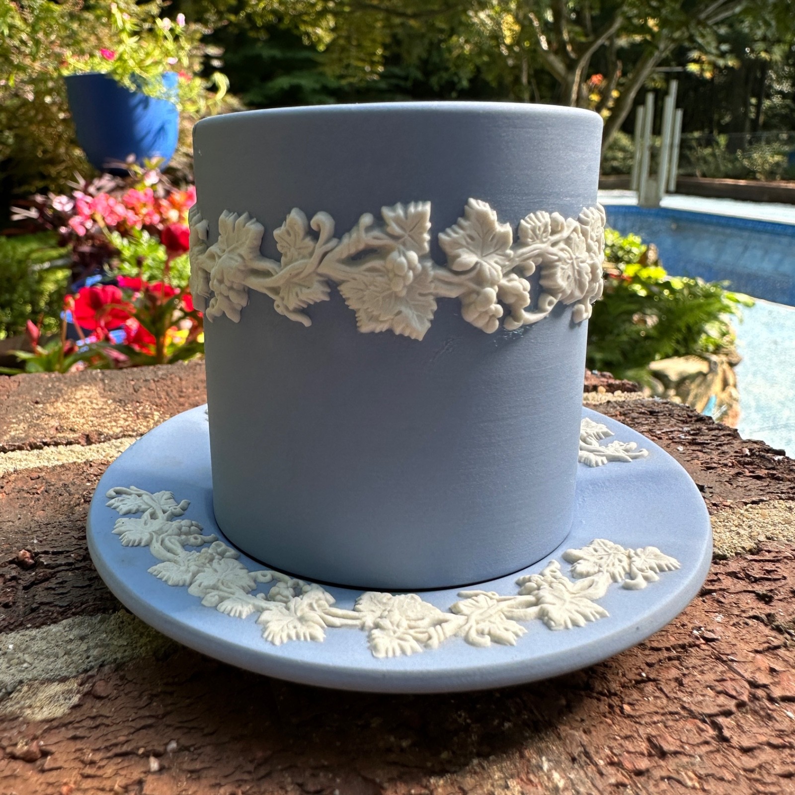 VTG Wedgwood Blue Jasperware Vase Toothpick Cigarette Holder & Ashtray 1967