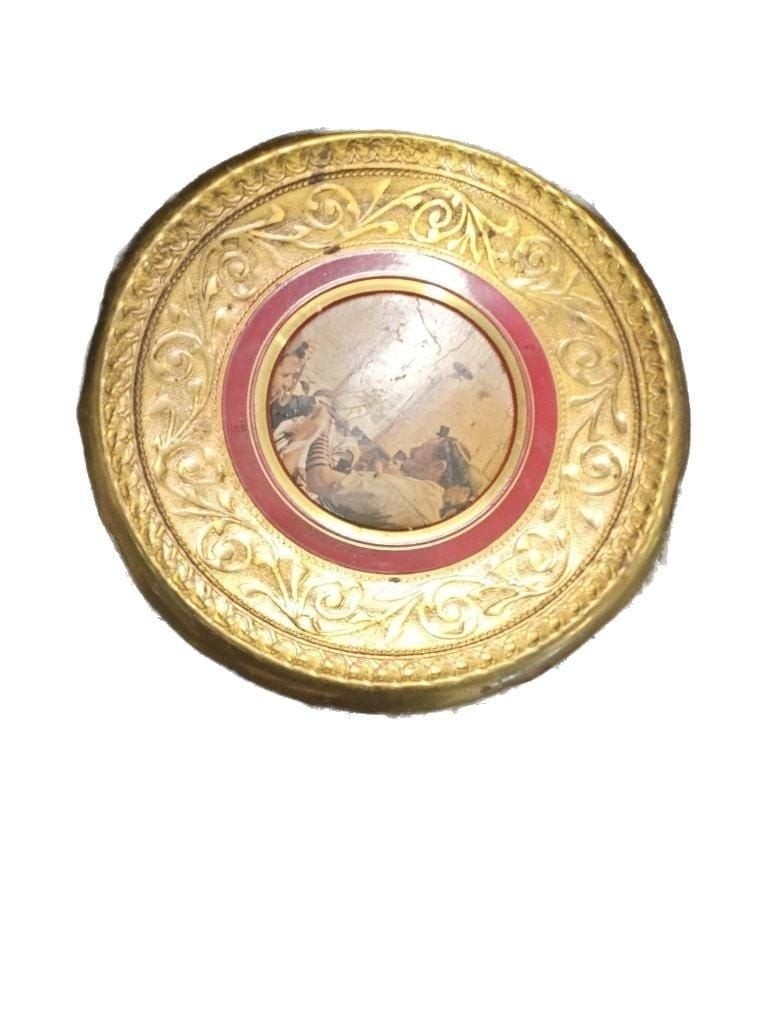 Vintage Jerusalem Art Embossed Gold Metal Decorative Wall Tray