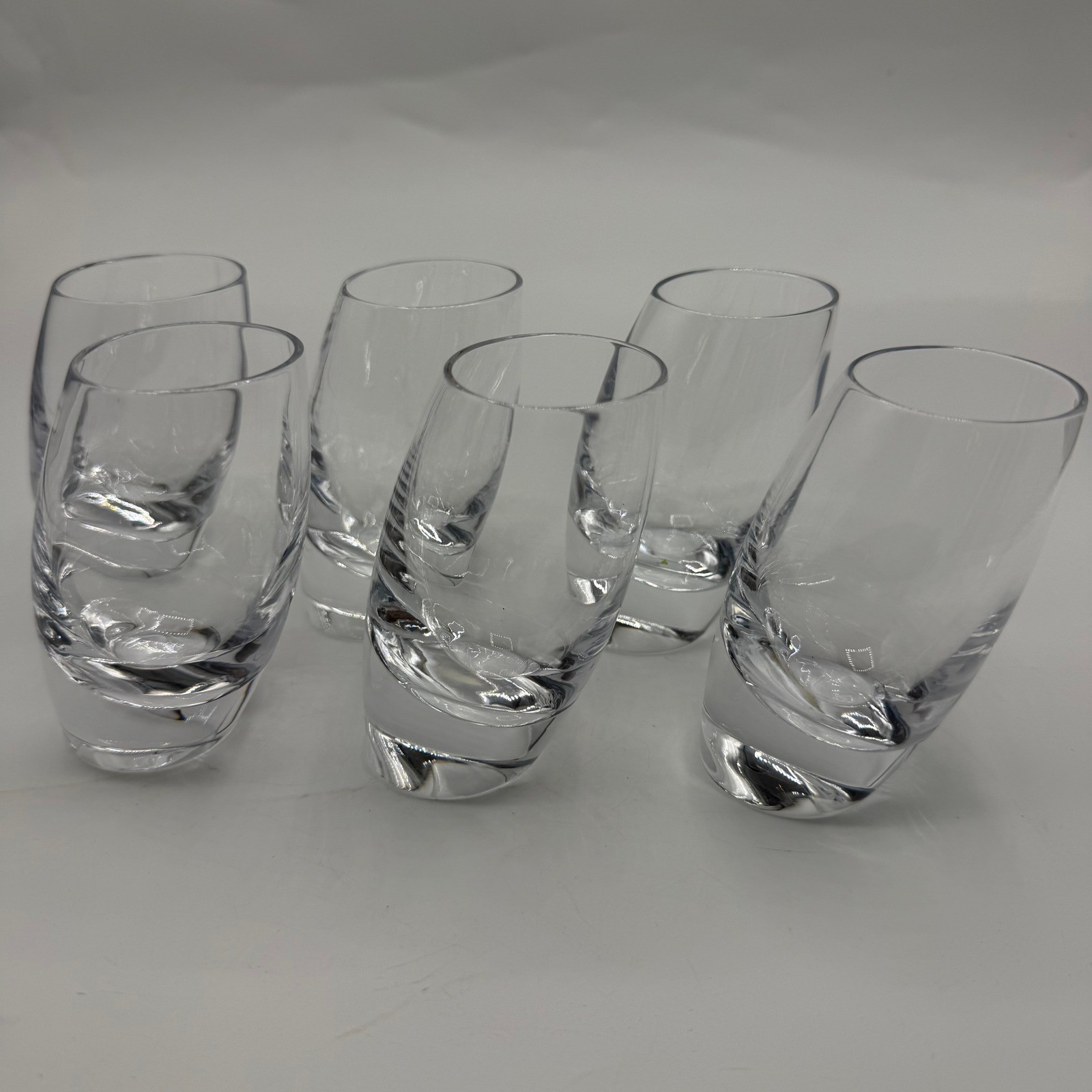 Nambe Tilt Shot Glasses Set of 6 Clear Crystal Modern Weighted Slanted Base
