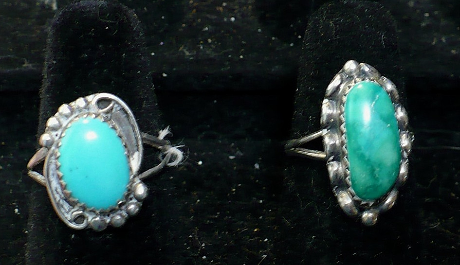 VINTAGE STERLING SILVER TURQUOISE RING LOT OF 2