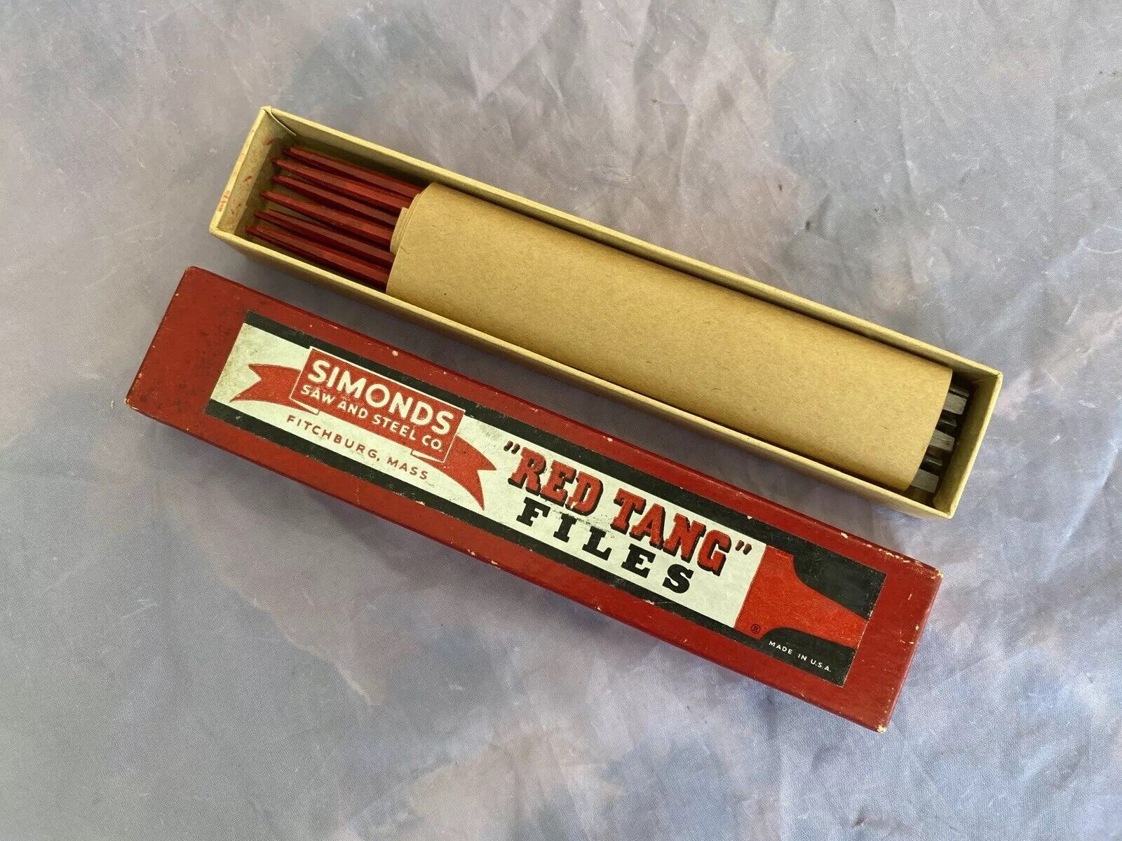 VINTAGE NOS SIMONDS RED TANG SLIM TAPER 5 INCH TRIANGLES - BOX OF 12 FILES 