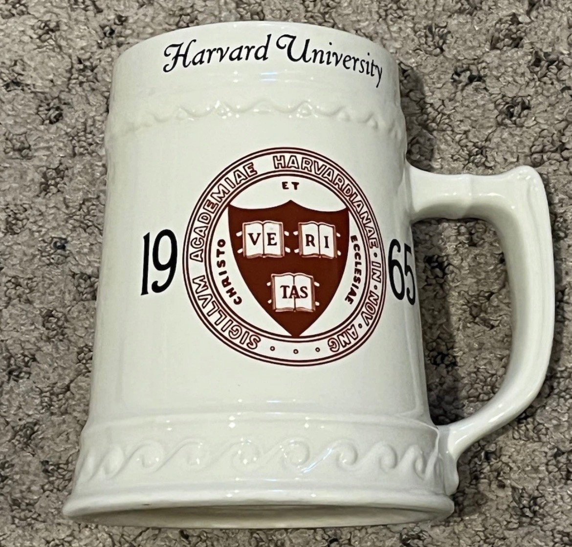 HARVARD UNIVERSITY 1965 BEER STEIN CREME & GOLD LETTERING CRIMSON MUG HARVARD UNIVERSITY 1965 BEER STEIN CREME & GOLD LETTERING CRIMSON MUG