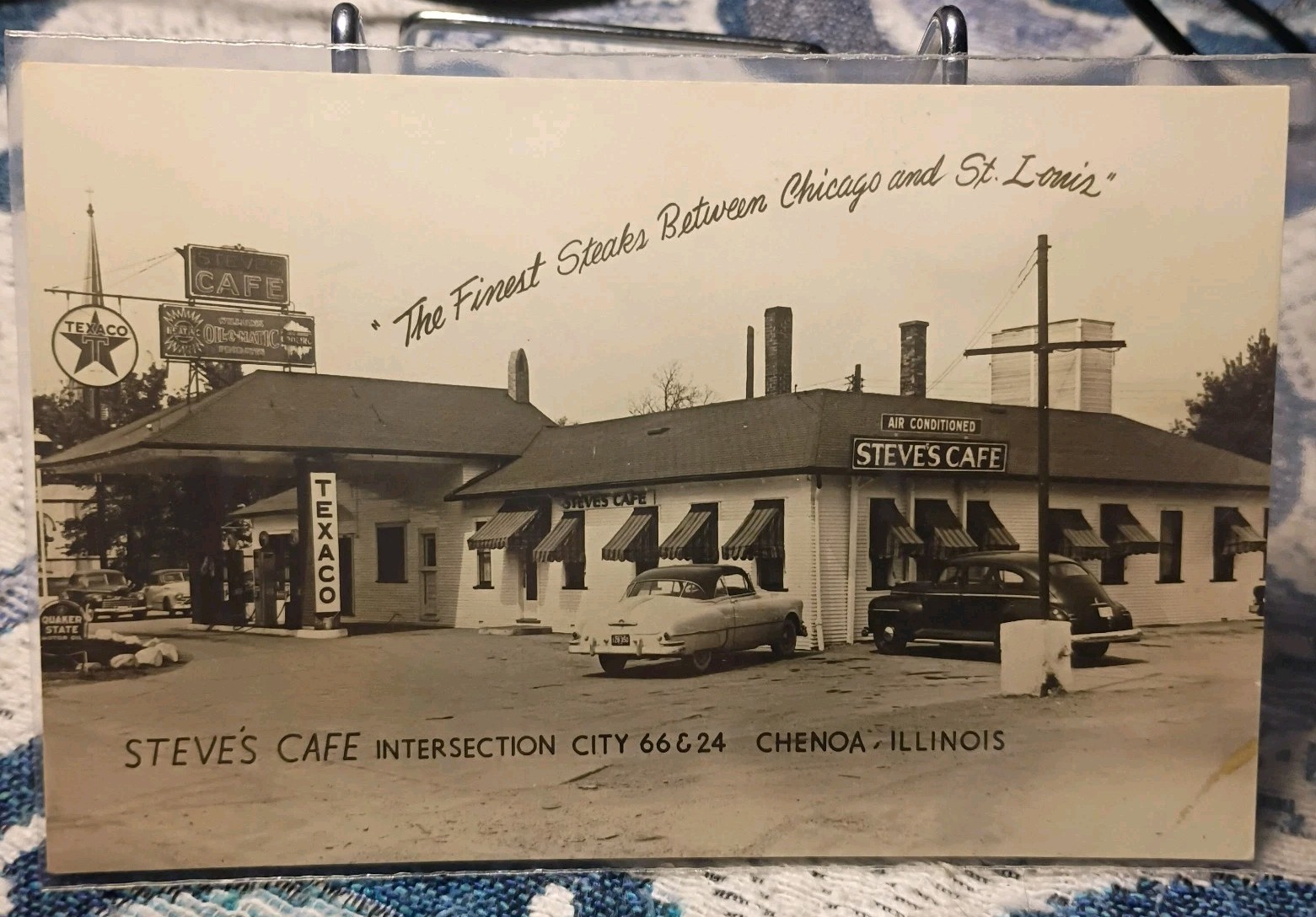 Steve\'s Cafe Chenoa Illinois Texaco Gas Station Quaker State Motor Oil RPPC