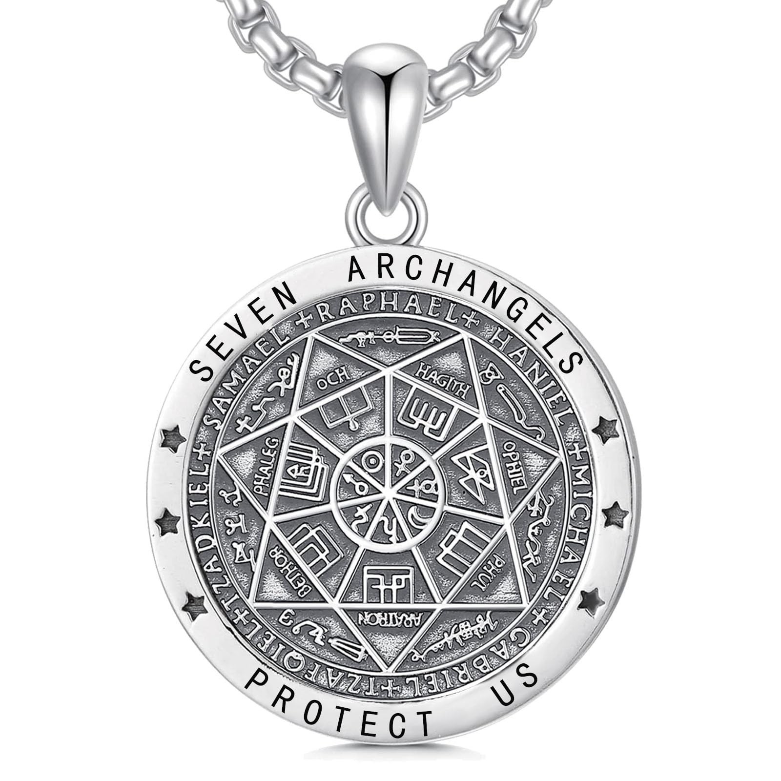 Wasee Seal of Seven Archangels/Tetragrammaton Pendant Necklace for Men 925 St...