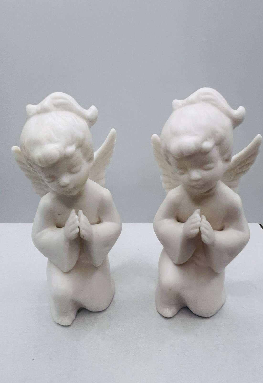 Vintage Napcoware Praying Angels ~ Set of 2 ~ Pony Tail Girls White Porcelain