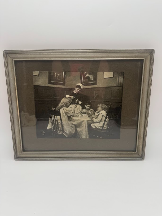 Antique 1901 F.W. Guerin Breakfast Duo-Platinum Print Framed Victorian Wall Art