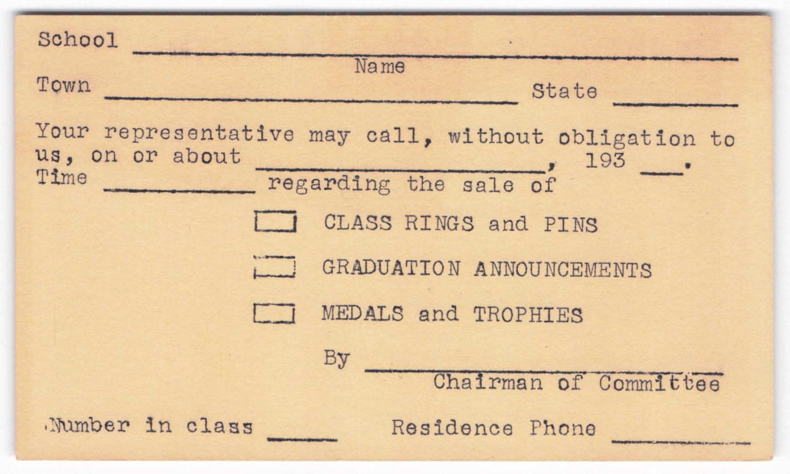 VTG 1930s A.R. Dankworth Inc. Los Angeles School Class Rings Order Form Postcard