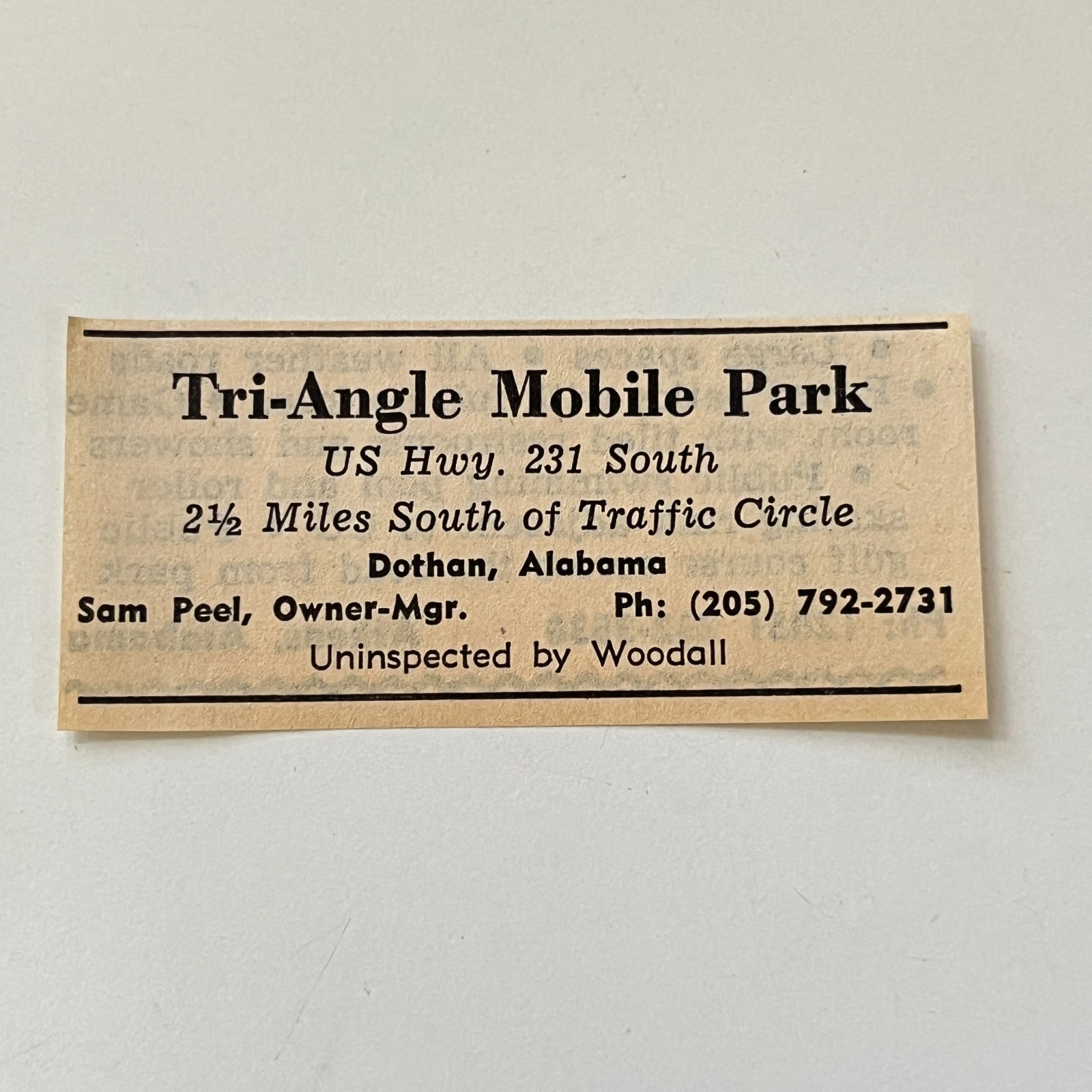 Tri-Angle Mobile Park Sam Peel Dothan AL 1974 Ad TAK6-S25