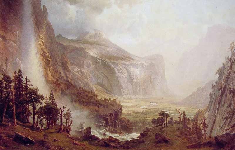 Art Oil painting nice landscape The Domes of the Yosemite with falls 24