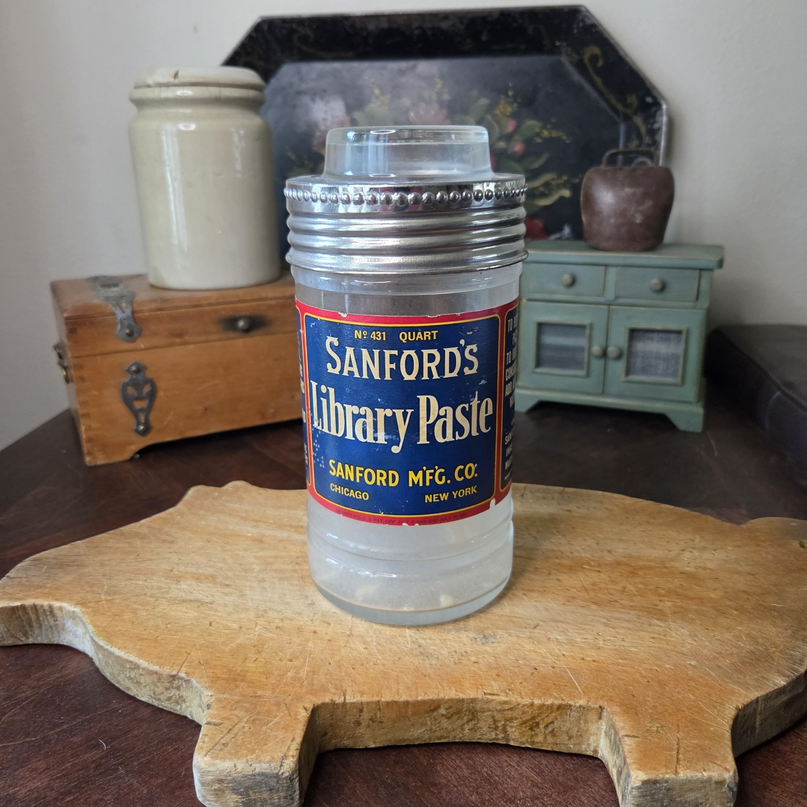 Vintage Sanford's Library Paste Quart Jar with Original Lid & Label