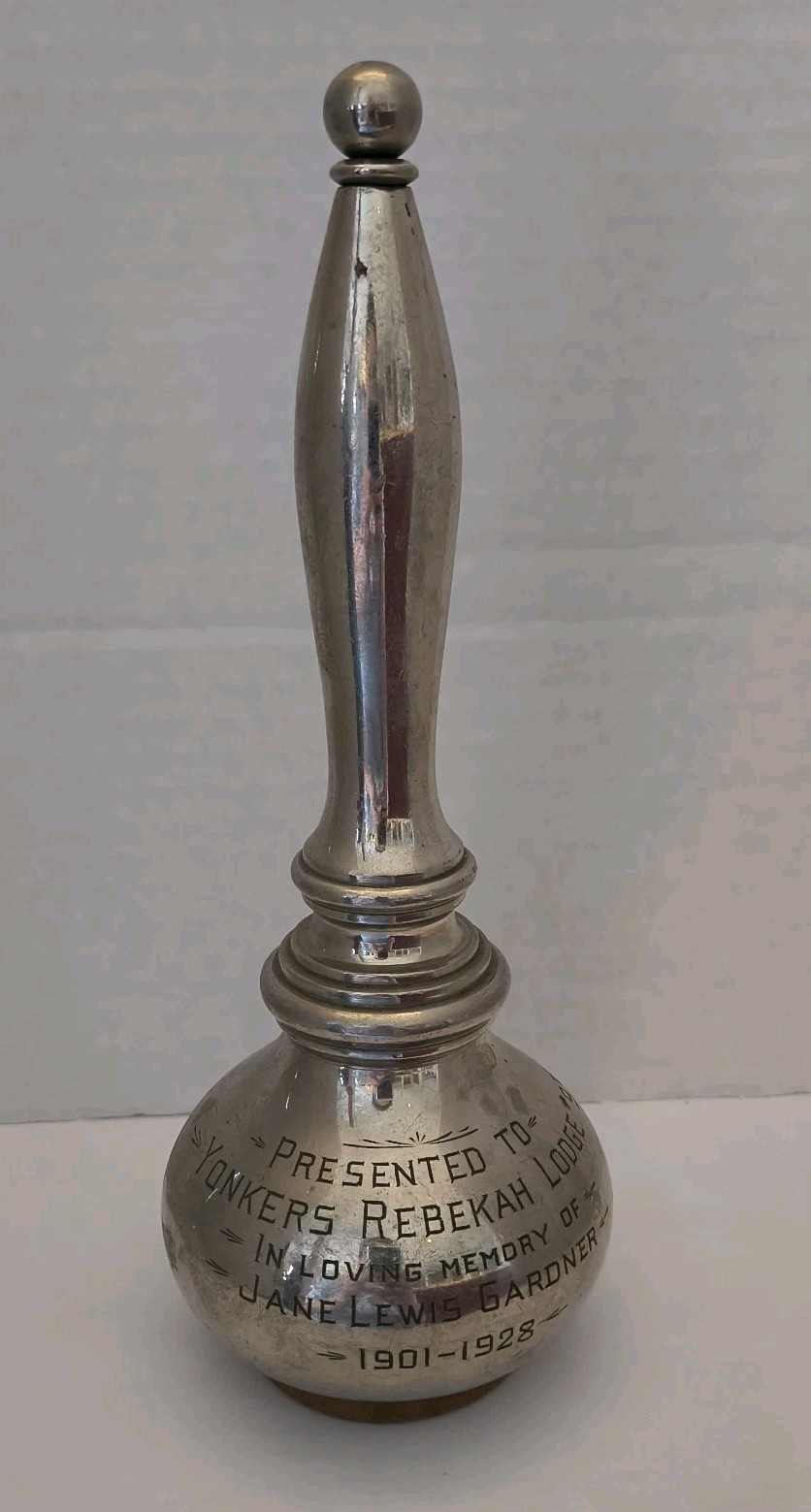 Vtg 1928 Presentation Gavel Maul IOOF Order Odd Fellow Yonkers Lodge #93 Nickel