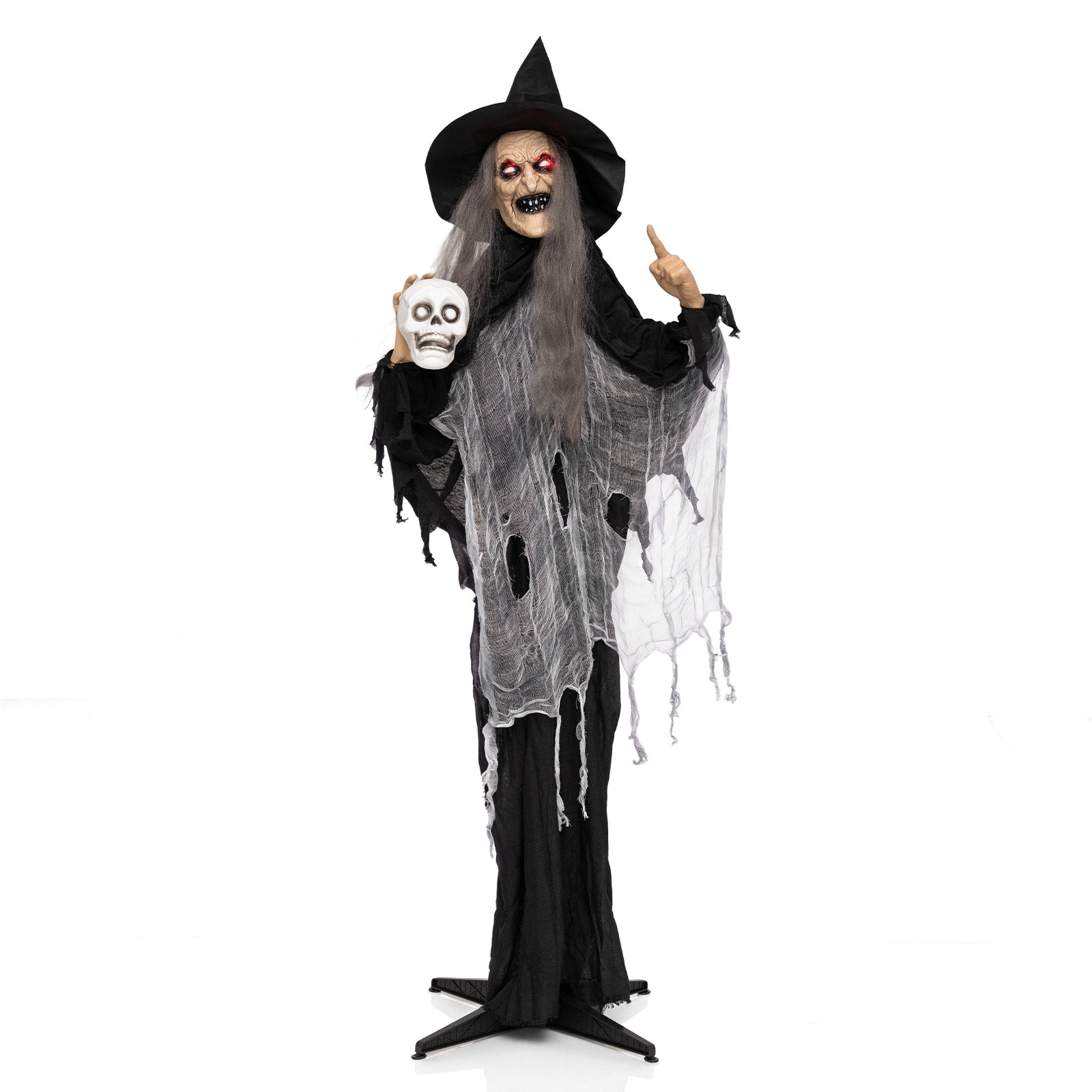6.3 FT Halloween Standing Animatronic Witch w/Skull in Hand, Light-up Eyes 6.3 FT Halloween Standing Animatronic Witch w/Skull in Hand, Light-up Eyes