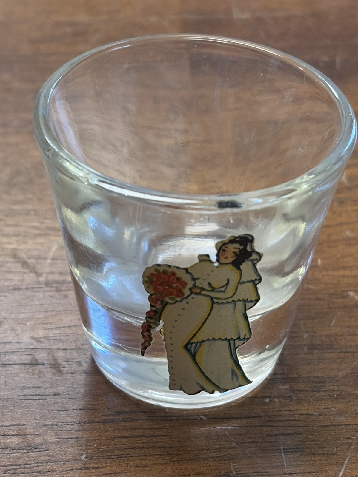 Vintage Peek-A-Boo Bride Novelty Shot Drinking Glass 1940s/1950s