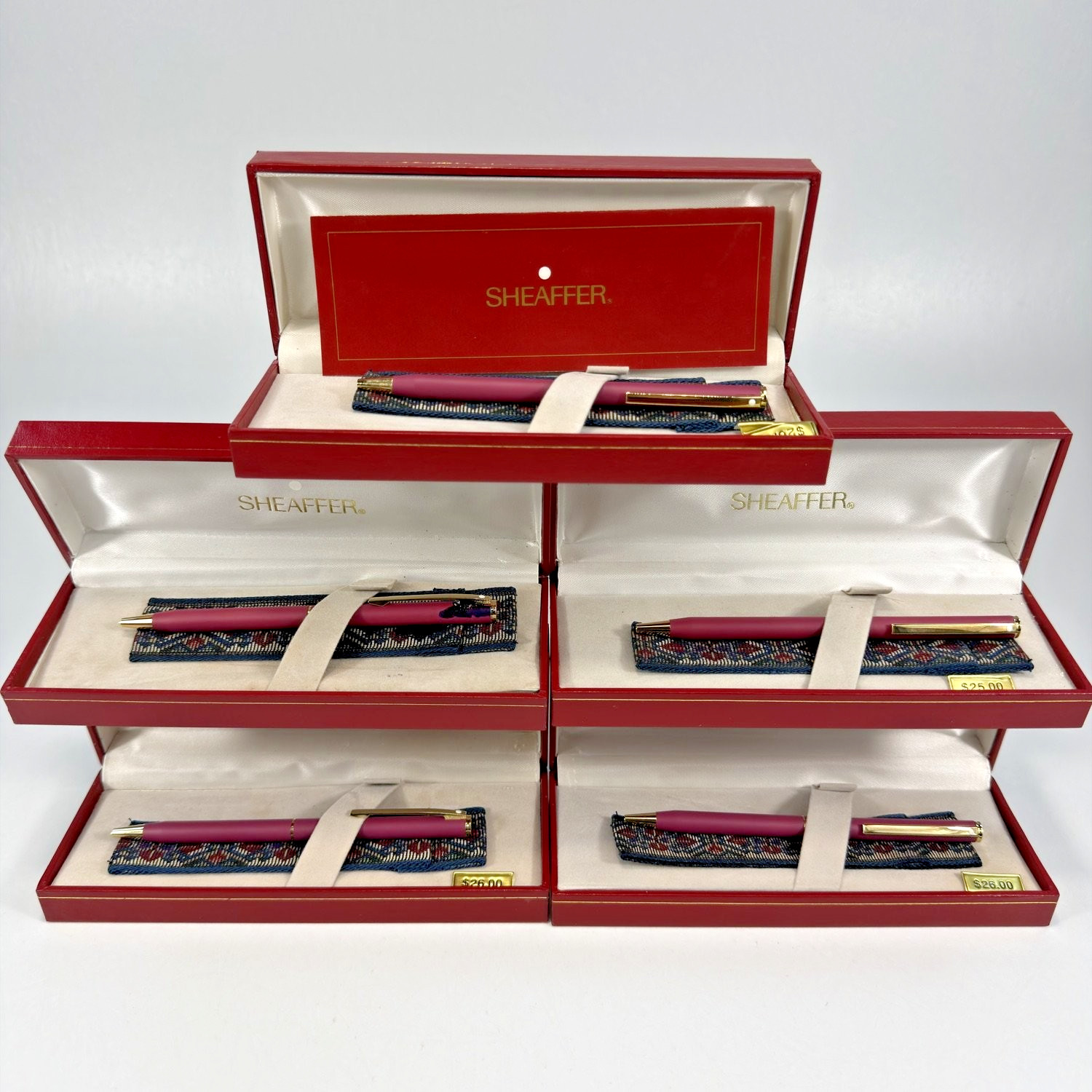 Vtg Lot of 5 Sheaffer Ballpoint Pens New Old Stock Dusty Rose Pink Case 266-2