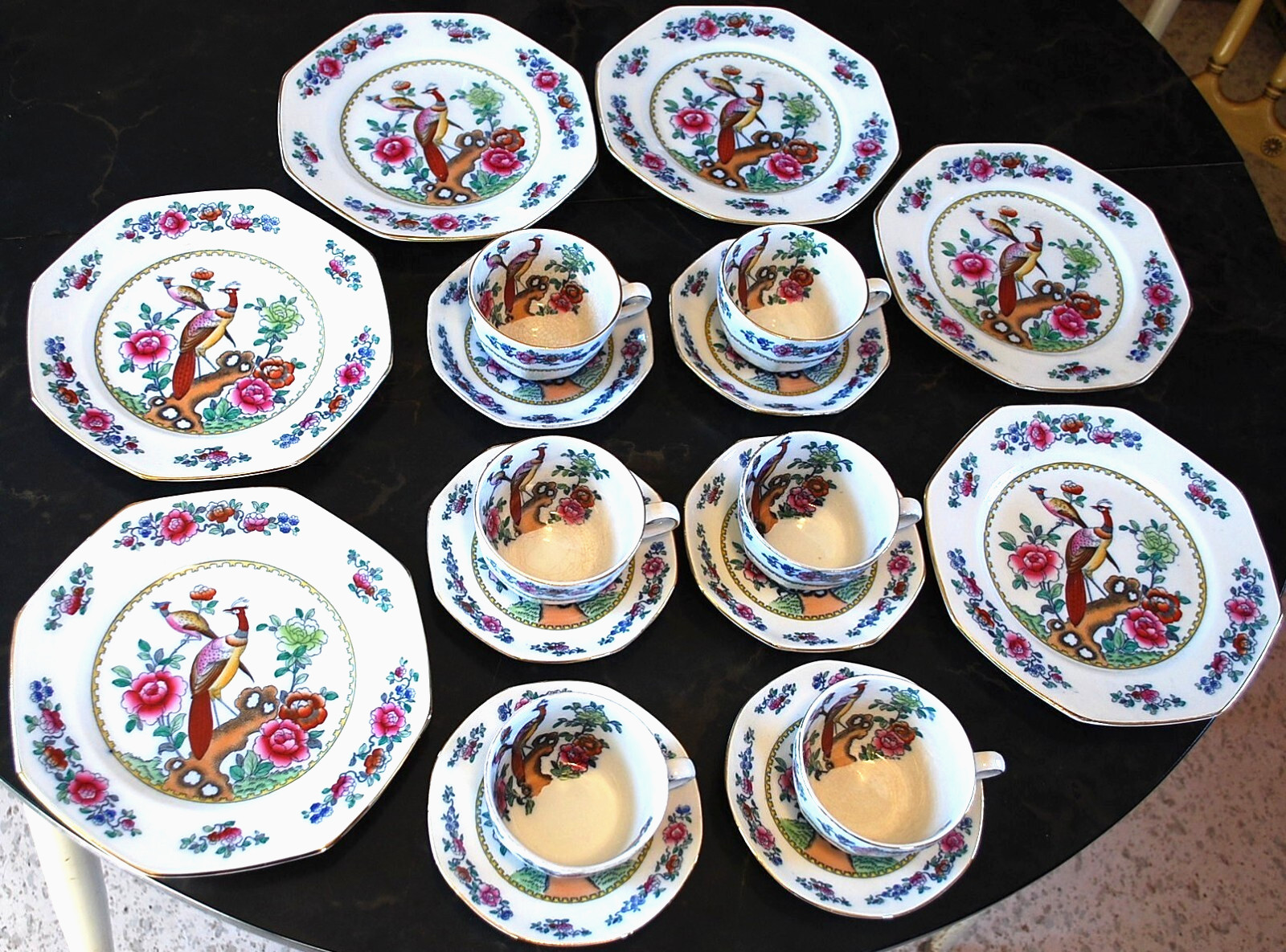Vtg OLD CHELSEA Set 18 Pc [6 Trio Sets] Teacup Saucer Plates F. WINKLE CO. Octag