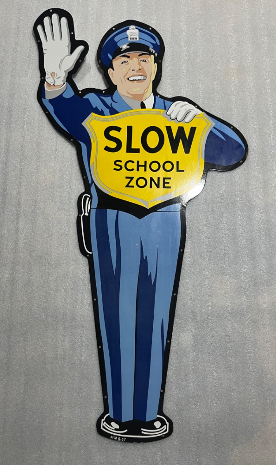 COCA COLA COP SLOW SCHOOL ZONE GAS & OIL PORCELAIN ENAMEL SIGN 60X30\