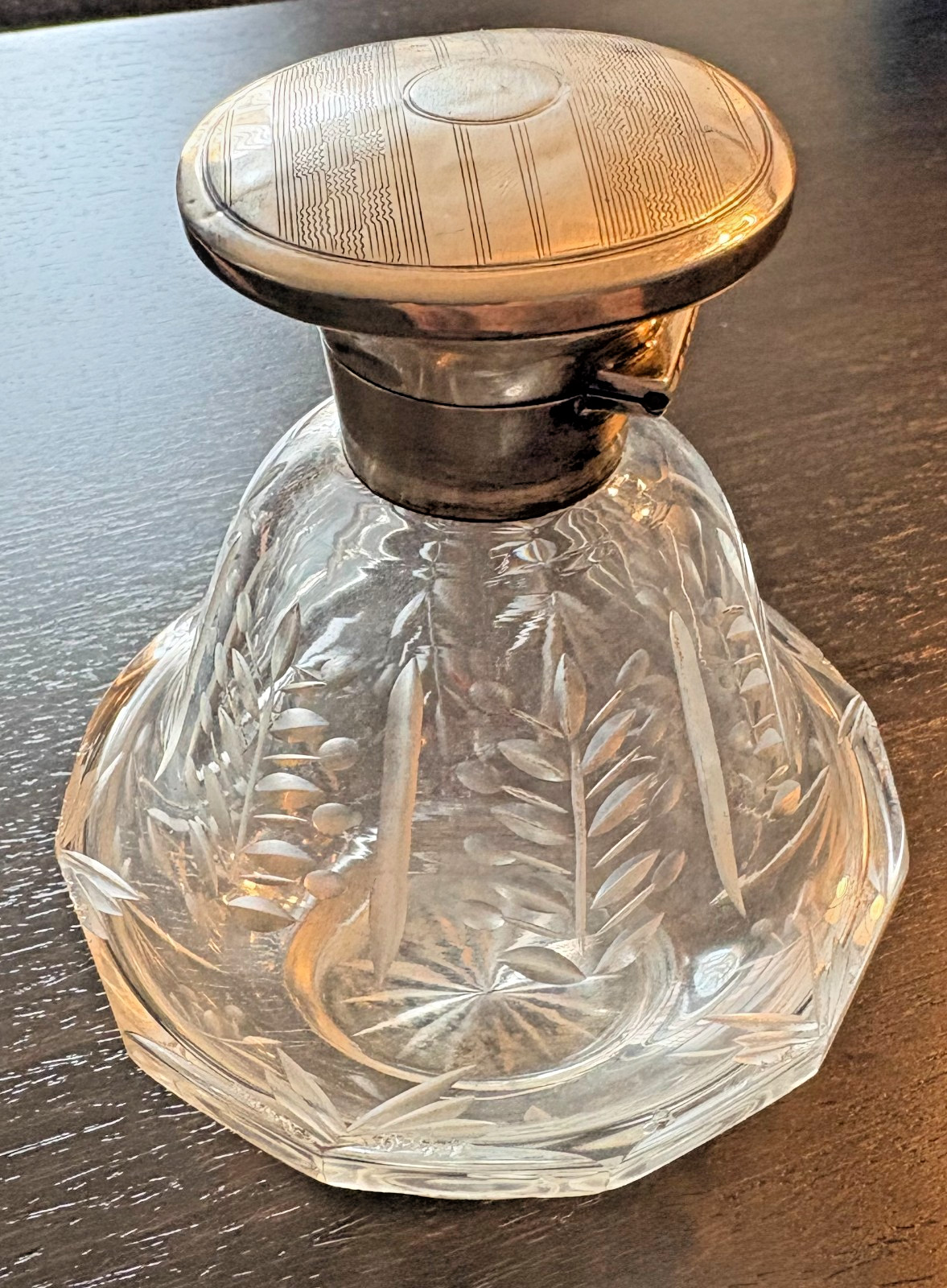 1925 Art Deco Silver Topped Etched Perfume Bottle: H Pidduck & Sons w/Stopper 1925 Art Deco Silver Topped Etched Perfume Bottle: H Pidduck & Sons w/Stopper