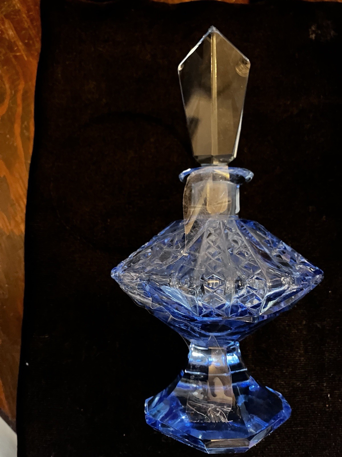 Vintage Czech Cut Glass Blue Perfume Bottle