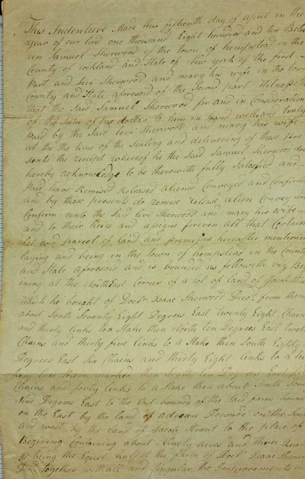 1810 Rockland Co NY Deed w/1857 Death-of-Witness Affidavit Sherwood Family