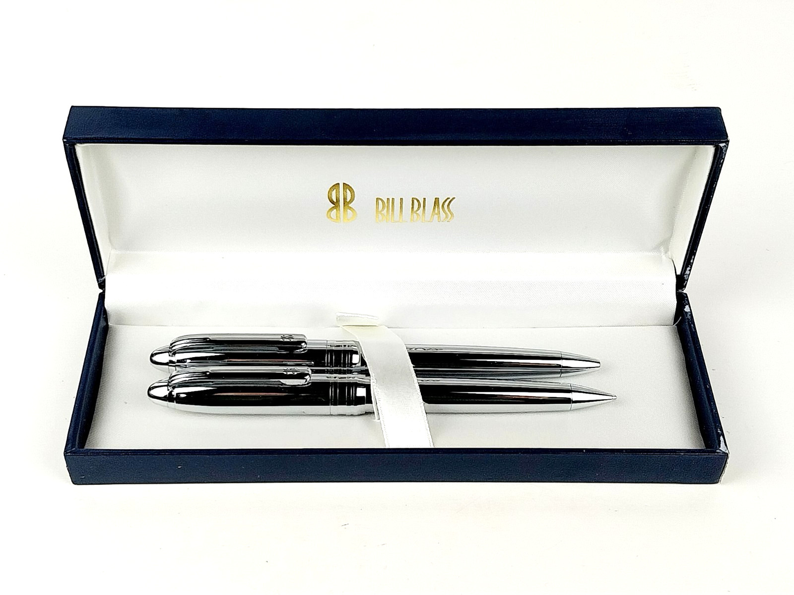 Vtg Bill Blass Pen & Mechanical Pencil Set European Chrome w/ Original Box - NOS